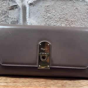 Salvatore Ferragamo Chocolate/taupe Leather Wallet